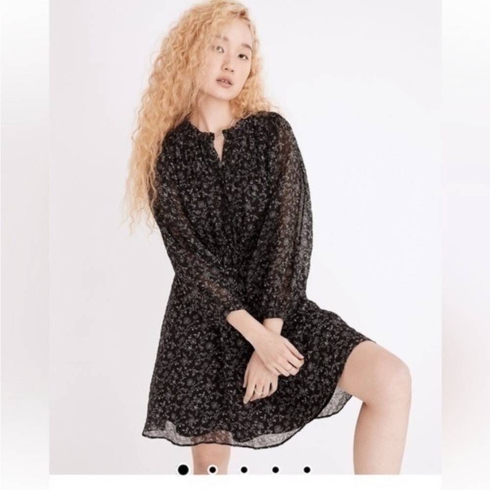 Madewell Dress Ruffle-Neck Button-Front Mini in Dotted Vine